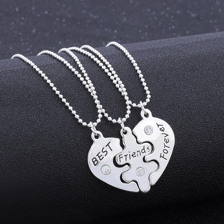 

3 Piece Best Friends Forever Puzzle Heart Pendant Necklace BFF 3 Kids Friendship Jewelry Gifts For Children