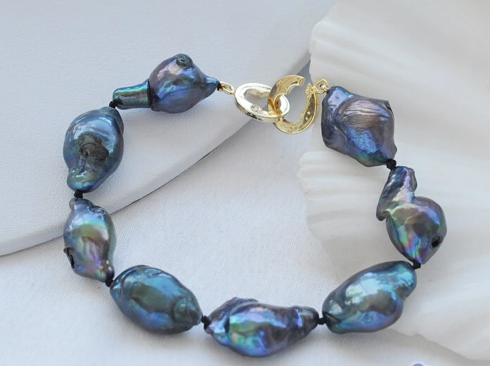 

FREE SHIPPING P3924 8" 19mm black baroque KESHI REBORN PEARL bracelet