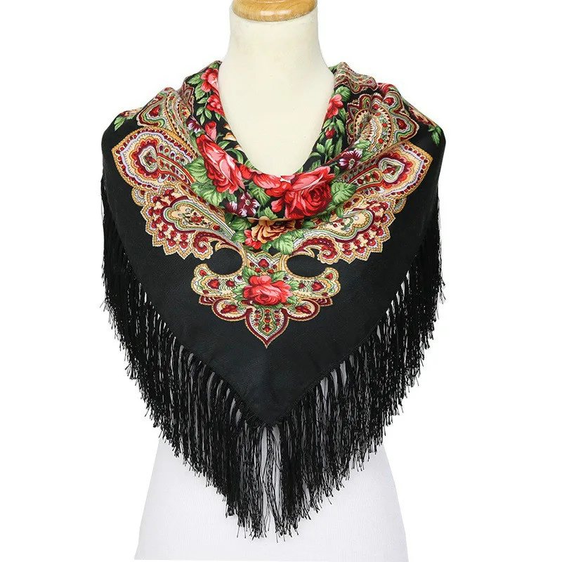 2017 Autumn and Winter Russian Brand New Fashion Big Size Square Scarf Cotton Long Tassel Print Shawl For Women Floural |