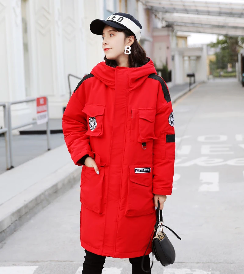 Дизайн Для женщин зимняя куртка модная Свободная куртка с капюшоном Женский длинное пальто с хлопковой подкладкой больших размеров Для женщин s парка