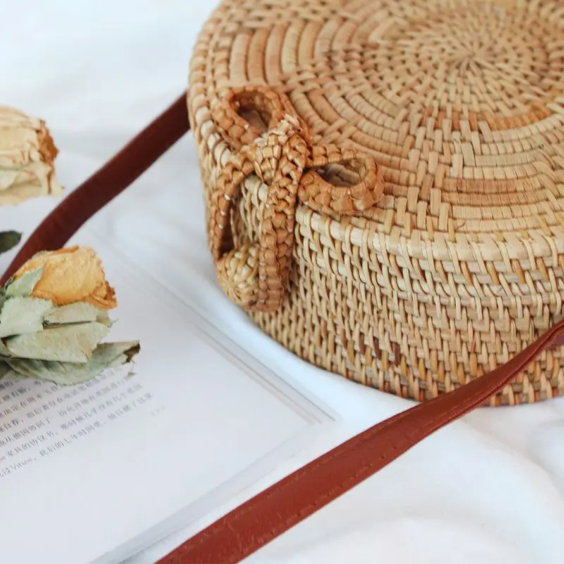 المرأة سترو حقيبة التخزين الصيف الخيزران حقيبة يد حقيبة كتف حقيبة اليد حقيبة من القماش حقيبة مستديرة