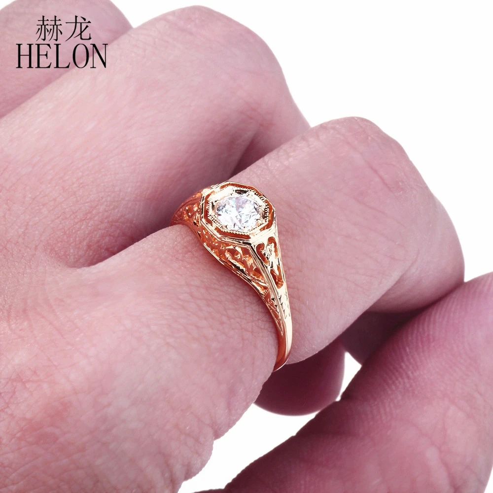 HELON Solid 14K розовое золото Муассанит кольцо 0.4CT DEF цвет обручальное кольцо Тест Положительный Муассанит Алмазный Браслет Свадебные украшения