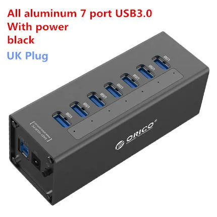 ORICO A3H7 A3H10 A3H4 алюминиевый стул с высокой скорости USB3.0 разветвитель 7-портовый USB3.0HUB компьютер концентратор с портом питания 4-портовый 10-портовый концентратор usb - Цвет: UK Plug