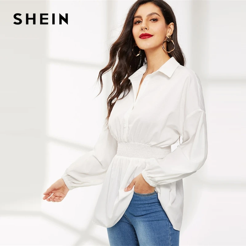 SHEIN Однотонный Топ С Оригинальным Рукавом, Блуза С Длинным Рукавом, Демисезонная Нарядная Блуза