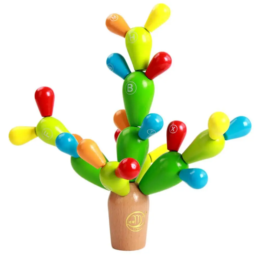 

Wooden Balancing Cactus Toy Rainbow Wooden Tree Stacker Colorful Blocks Cactus Toy for Kids and Toddlers