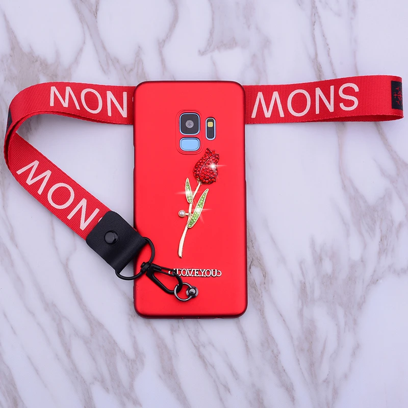 Розовый чехол с ремешком на запястье для телефона Samsung Galaxy A51 A71 S8 S9 S10 S20 Plus J4 J8 A9 A10