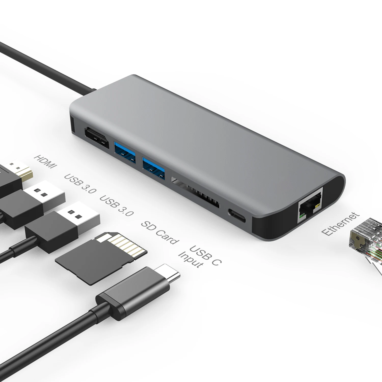 Amkle 6 в 1 USB 3 0 концентратор Type C к HDMI/USB 0/RJ45/SD/TF/Type адаптер конвертер для Macbook Pro Google