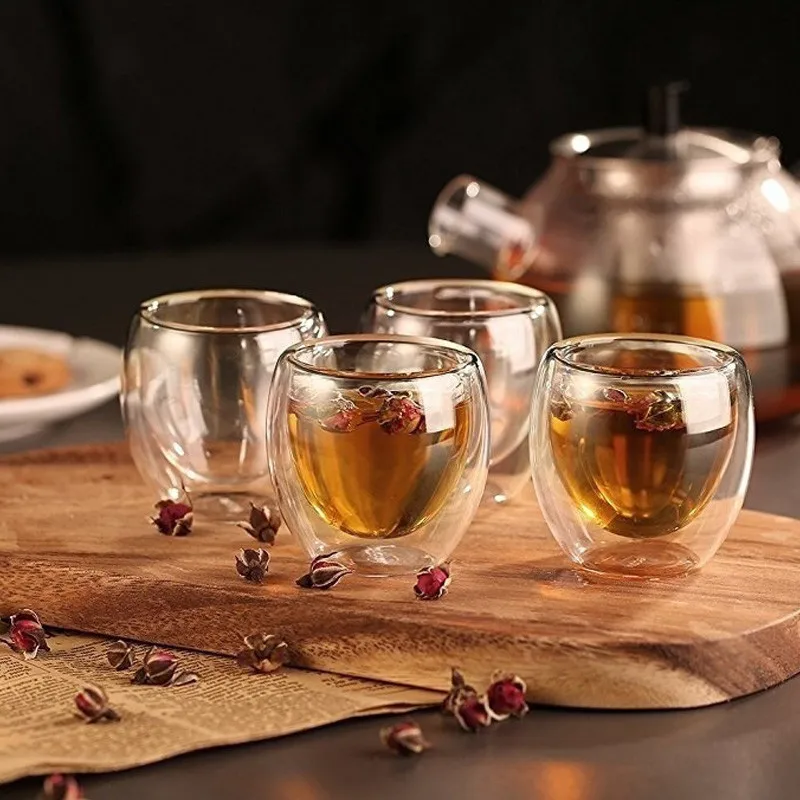 

New 1/2/4Pcs Double Wall shot Glass double Wall Espresso Coffee Cup 80ml /250ML/350ML/450ML