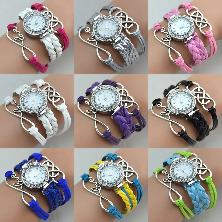 

Wrist Watches Infinity Love Suede Fabric Rhinestone Round Ladies Bracelet Watch