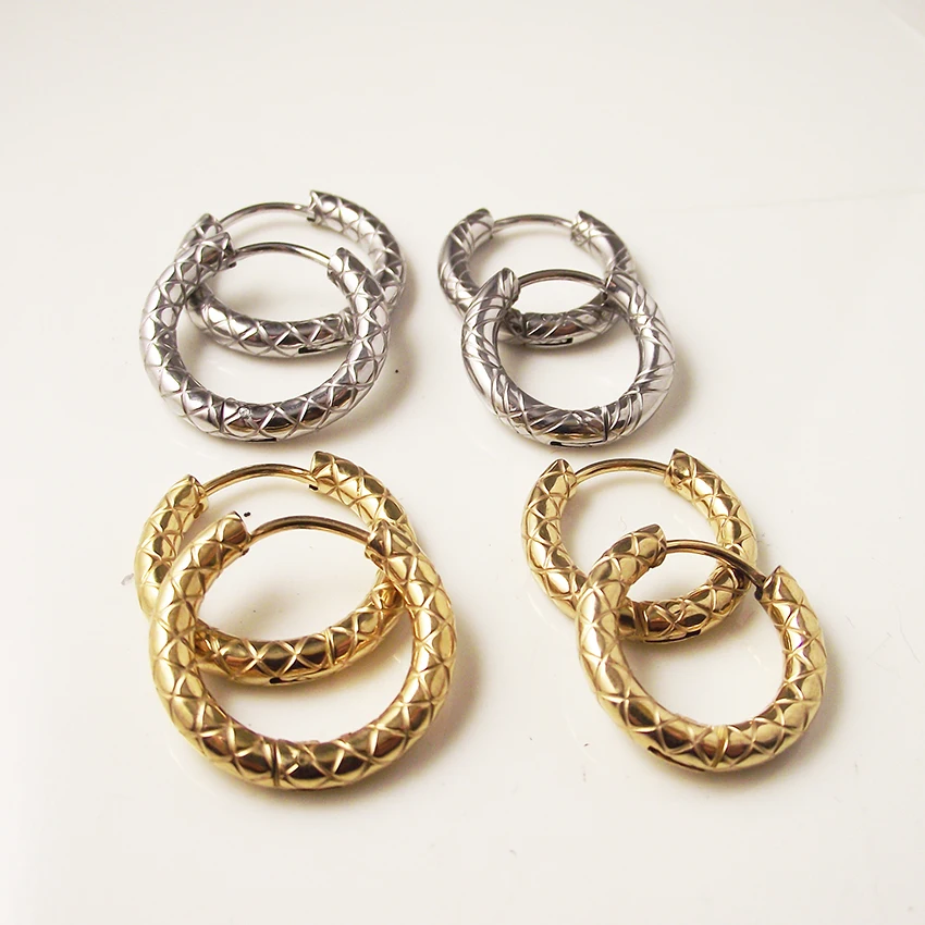 

1 Pair Gold Silver 316L Stainless Steel Round Sculpture Hoop Earrings Korean Cute Circle Ear Punk Jewelry