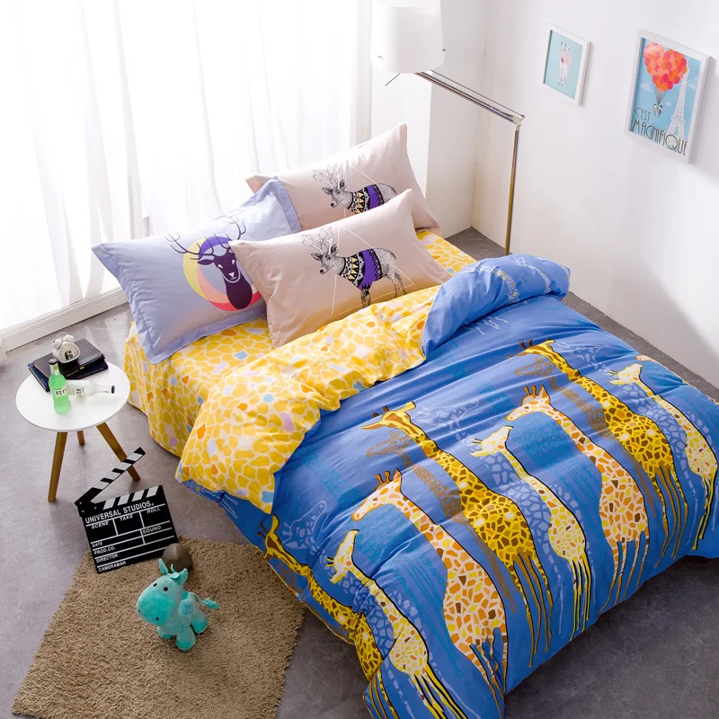 

IvaRose Cartoon Giraffe printing 4pcs bedding sets/bed set/bedclothes for kids/bed linen Duvet Cover Bed sheet Pillowcase queen