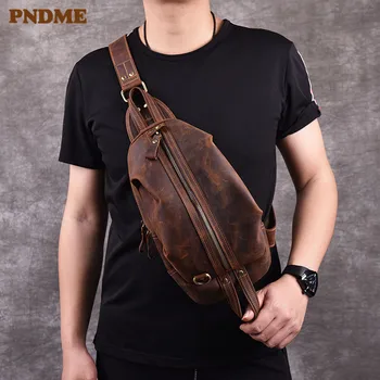 Best Price PNDME vintage crazy horse cowhide men's chest bag high quality genuine leather shoulder messenger bag designer luxury sports bag Best Price PNDME vintage crazy horse cowhide men's chest bag high quality genuine leather shoulder messenger bag designer luxury sports bag