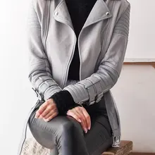 Осенняя Женская куртка из искусственной кожи, модная серая черная мотоциклетная куртка, короткая байкерская куртка из искусственной кожи, мягкая тонкая женская куртка