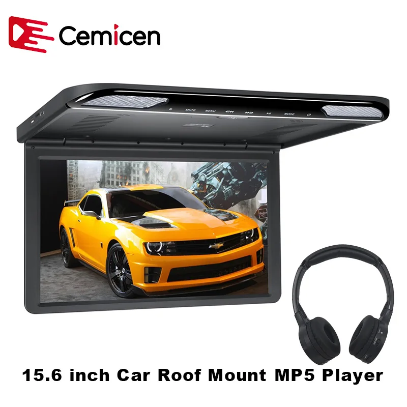 Cemicen 15,6 дюймов HDMI 1920x1080 FULL HD Автомобильный потолочный откидной ТВ цифровой экранный монитор MP5 медиа плеер с USB/SD/IR/FM/Динамик