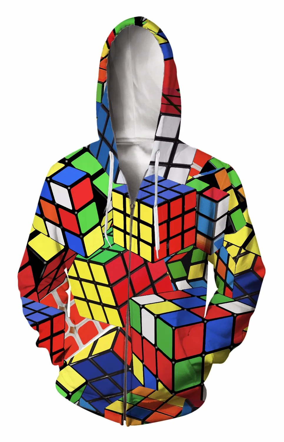 Buy Zip Up Hoodie 3d Print Soft Rubik's Cube Clothing