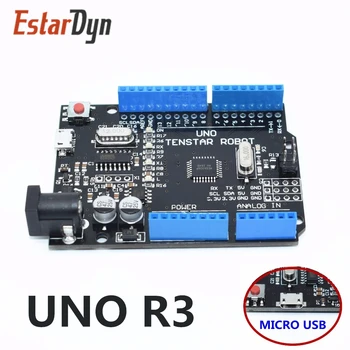 

10pcs UNO R3 ATmega328P/CH340G 16Mhz MicroUSB. UNO Rev 3.0 (hei)