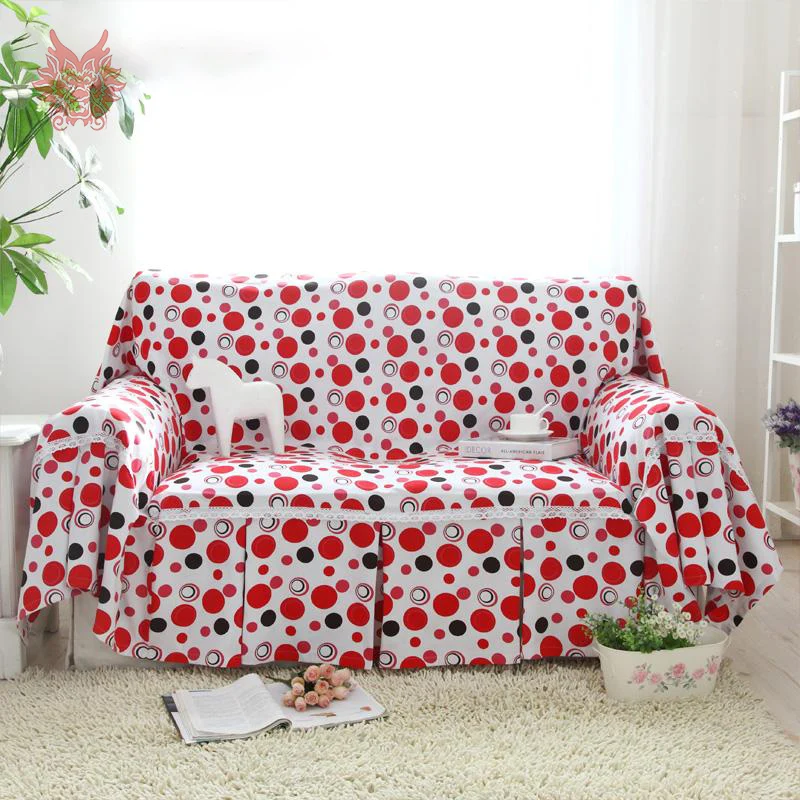 Thick cotton/linen Sofa cover pastoral style red circle print