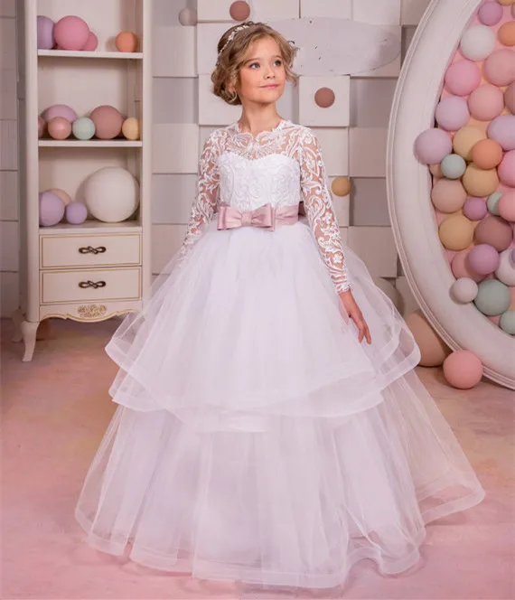 Lace White Flower Girl Dress Birthday Bridesmaid Wedding Party Holiday White Lace Tulle Flower Girl Dress Lace White Flower Girl Dress Birthday Bridesmaid Wedding Party Holiday White Lace Tulle Flower Girl Dress