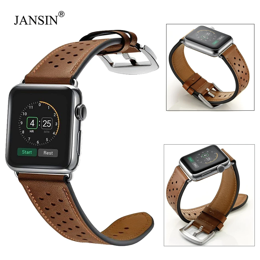 JANSIN высококачественный кожаный ремешок для часов Apple Watch 38 мм 42 40 44 спортивный