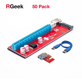 

50 PCS 60CM PCIe 1x to 16x PCI Express Extender 007S Riser Card with SATA 15pin to 6pin power cable for bitcoin mining BTC DHL