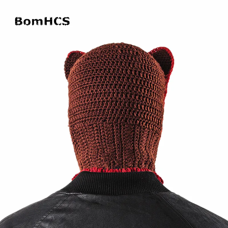 BomHCS забавная Шапочка с животными Лыжная Маска Вязаная шапка ручной работы Мужская зимняя теплая шапка подарок