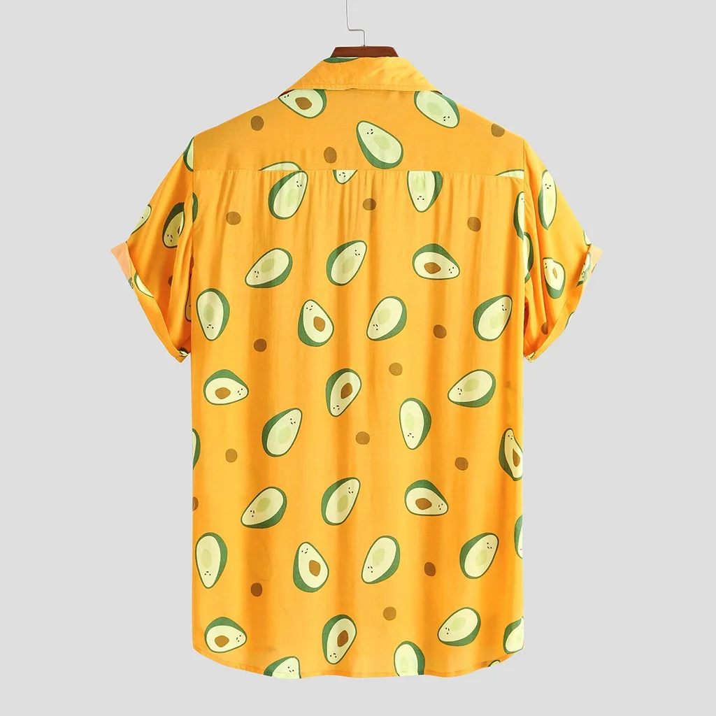 Летняя мужская гавайская рубашка с принтом авокадо, мужская рубашка с отложным воротником, короткий рукав, Повседневная пляжная Мужская рубашка, уличная рубашка Camisa