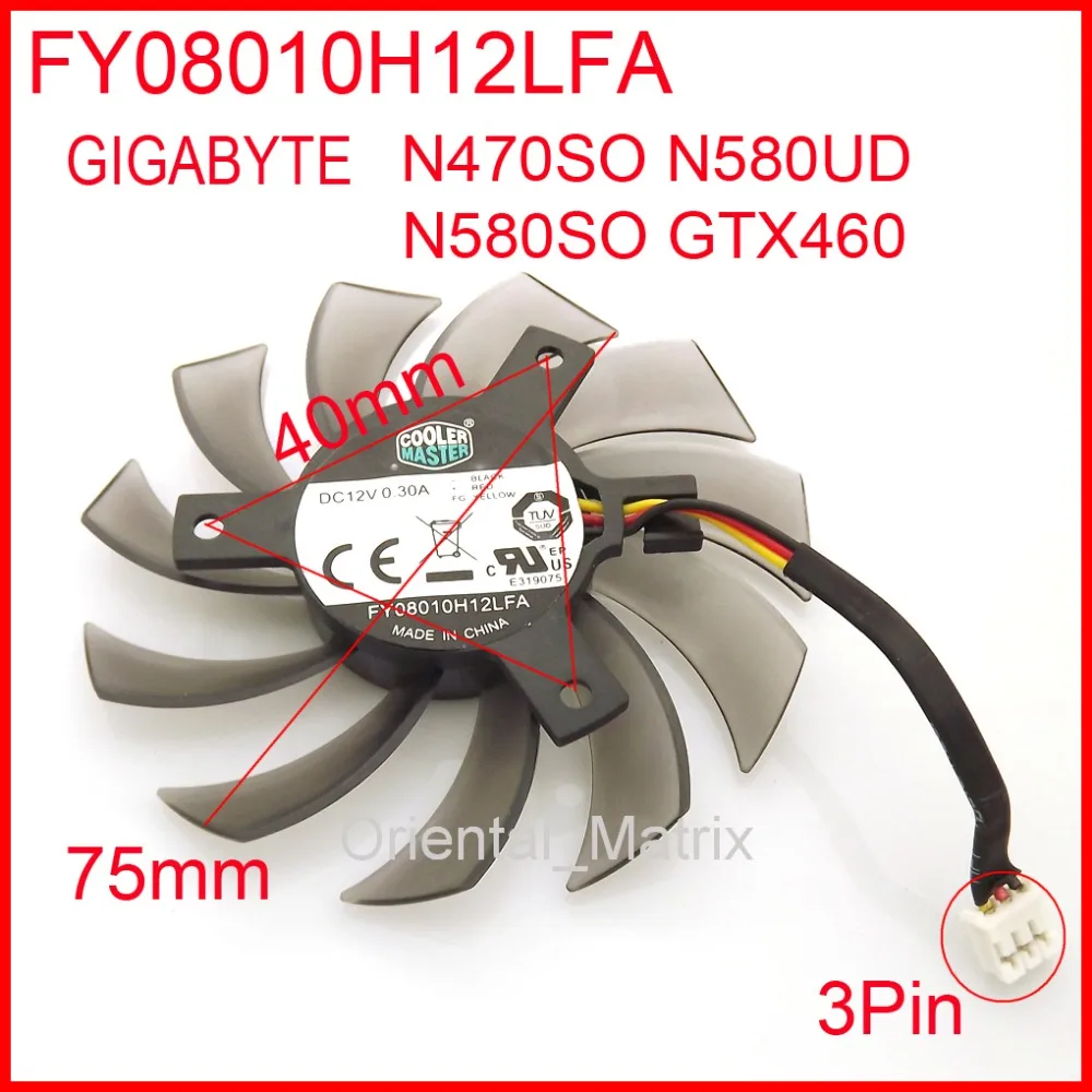 Вентилятор Охлаждения видеокарты FY08010H12LFA 75 мм 12 В 0 3 а контакта для Gigabyte GTX580 GTX460