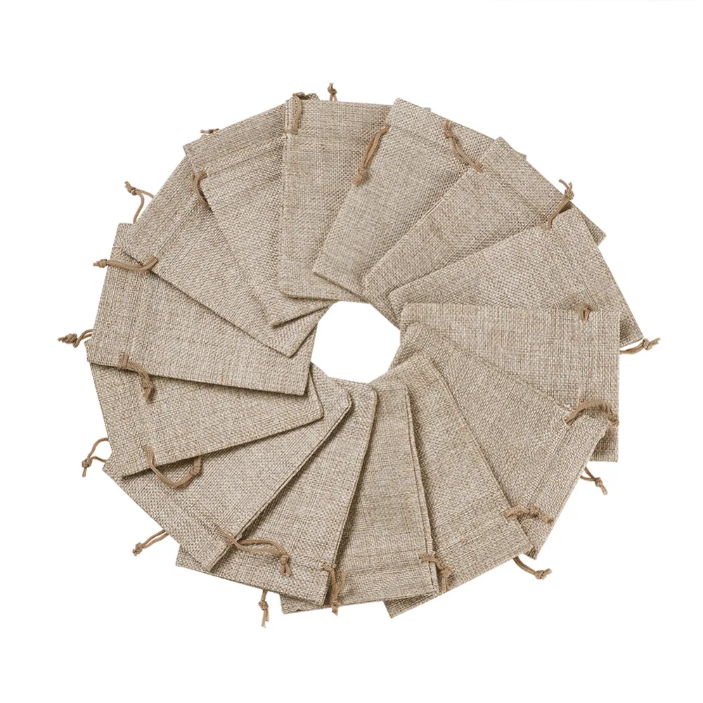 

25pcs/lot 13.5x9.5cm (13.97"x3.74") Tan Solid Color Burlap Packing Pouches Drawstring Bags Jewelry Mother's Day Gift Packaging