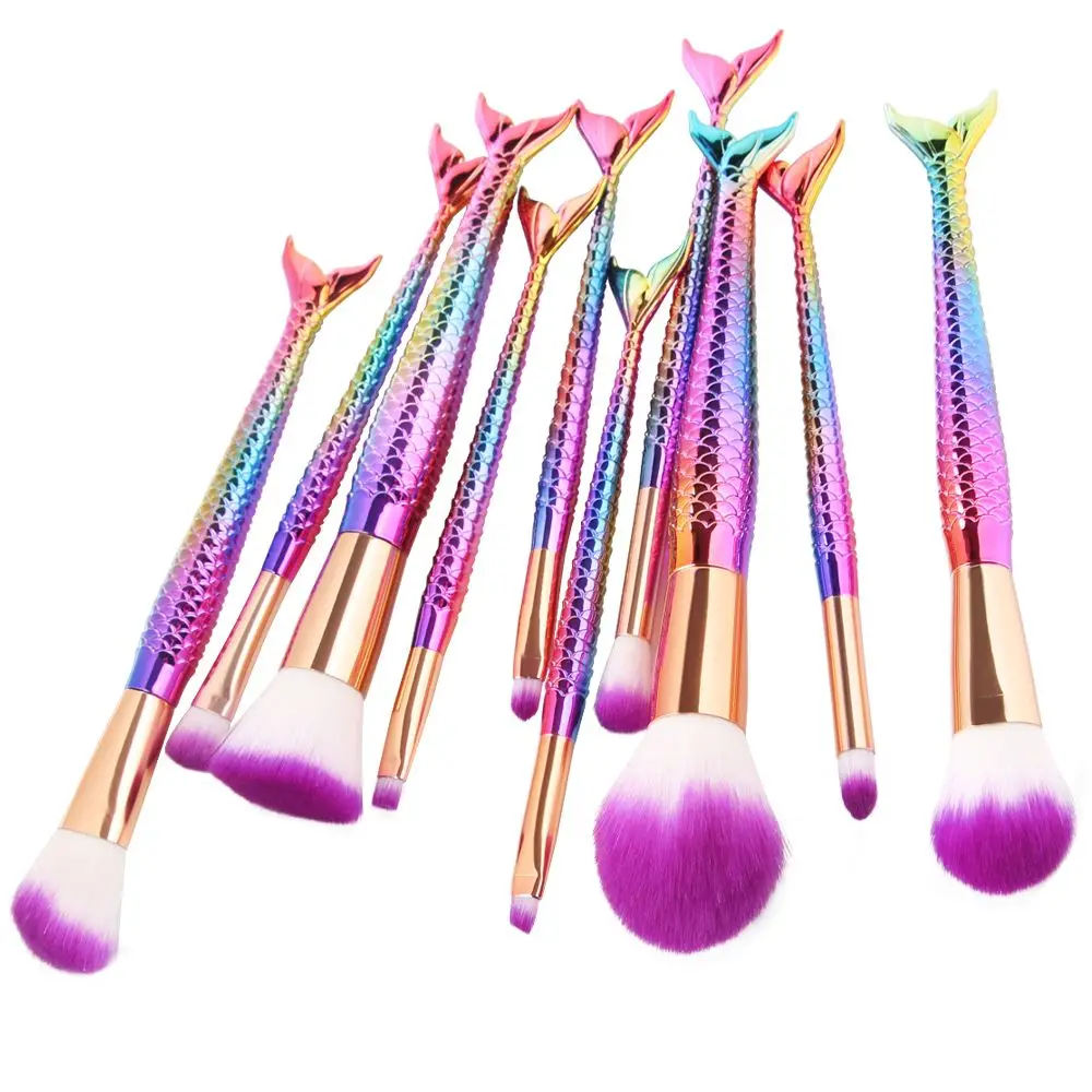 

10Pcs/Set Mermaid Makeup Brushes Set Eyeshadow Eyeliner Blush Blending Contour Foundation Cosmetic Beauty Make Up Brush Tools