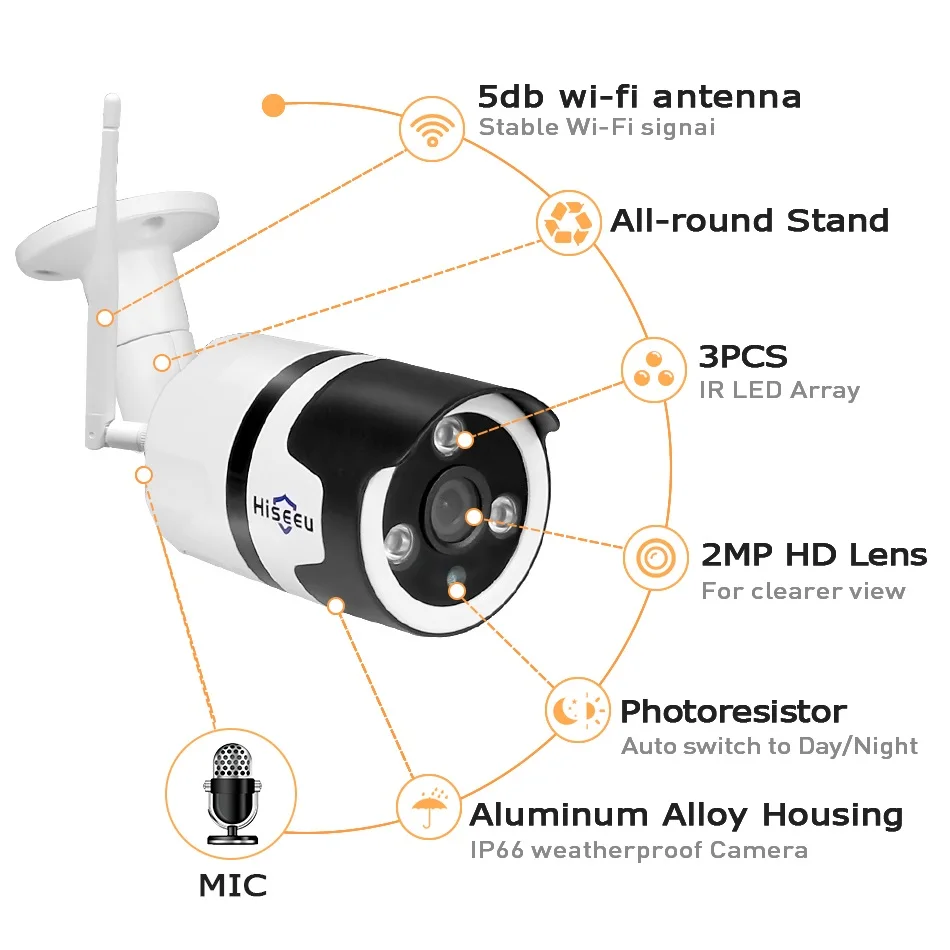 Hiseeu 1080P Беспроводная система видеонаблюдения 4CH 2MP аудио ip-камера Водонепроницаемая сетевая система безопасности комплект видеонаблюдения wifi