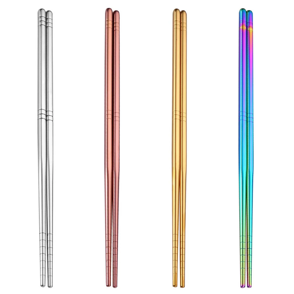 

1 Pair Stainless Steel Tableware Colorful Reusable Chopsticks Dishware Silver Iron Antiskid Household Metal Chinese1D20