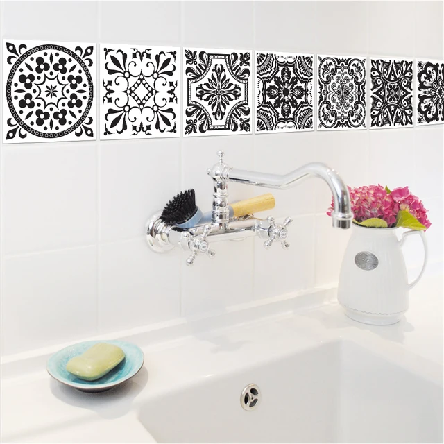Muro del bagno modello in bianco e Nero adesivi per piastrelle ... Muro del bagno modello in bianco e Nero adesivi per piastrelle ...