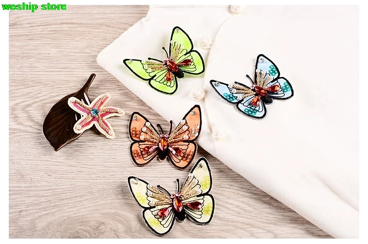 

New High-quality Embroidery Hand beading patch Rhinestone butterfly/SEA star applique by sew-on DIY handmade
