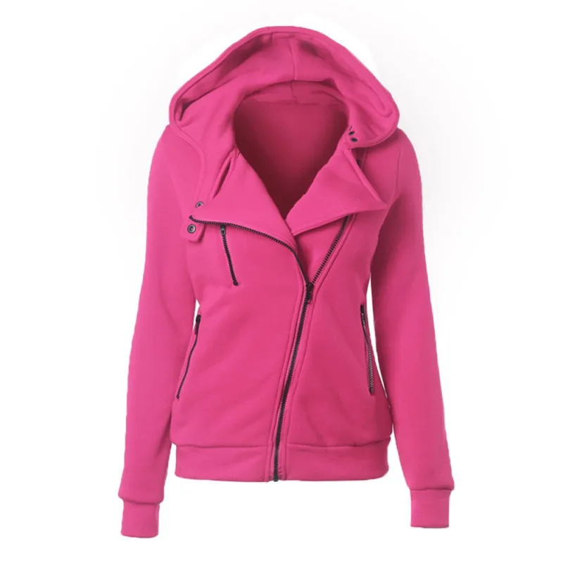 Women Long Sleeve Warm Hoodies Sweatshirts Solid color Autumn Outerwear Coats Zipper Hooded Jacket