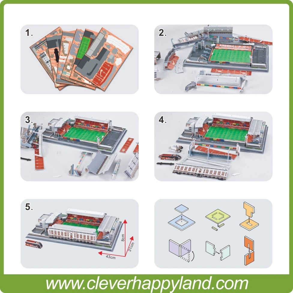 Clever& Happy 3D головоломка стадион модель Arsenal футбол FC Club Home хайберри(Arsenal) стадион Лондон модель бумаги