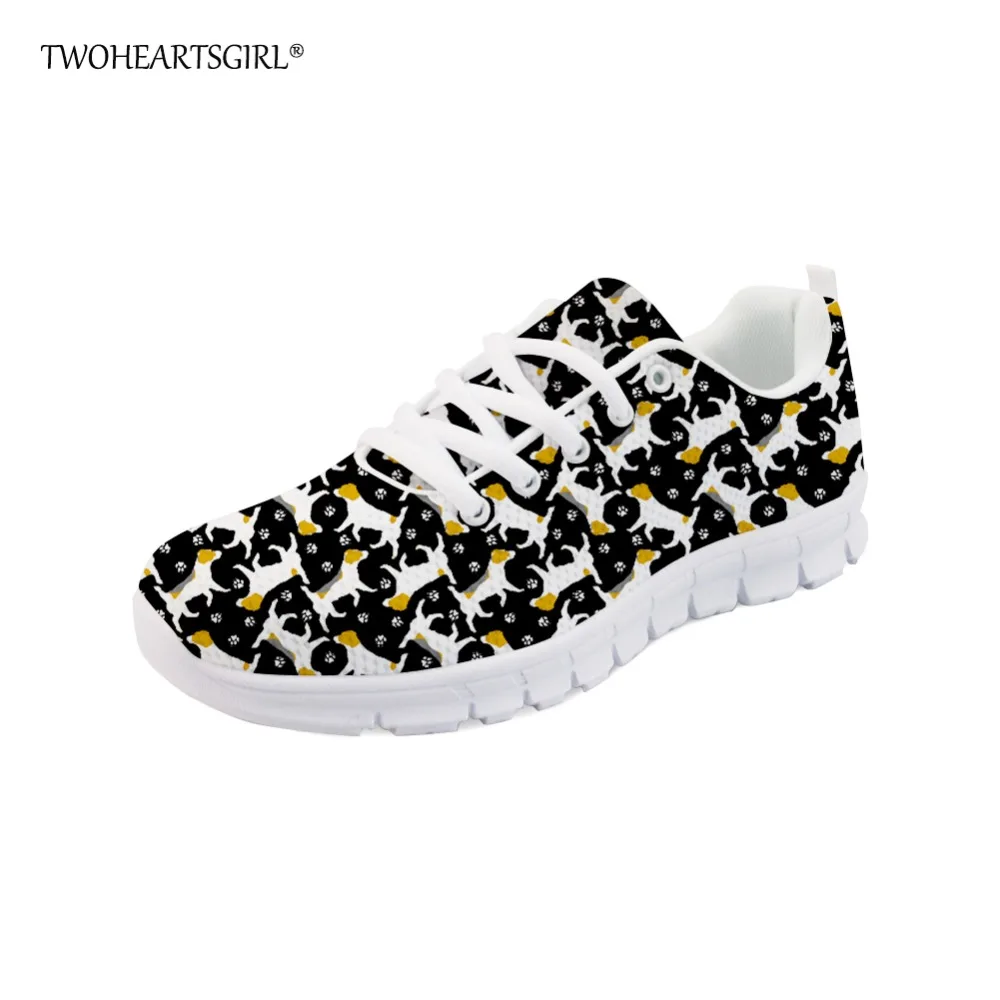 

Twoheartsgirl Jack Russell Terrier Print Mesh Sneakers for Women Breathable Dog Pattern Vulcanize Shoes Lace Up Flat Shoes