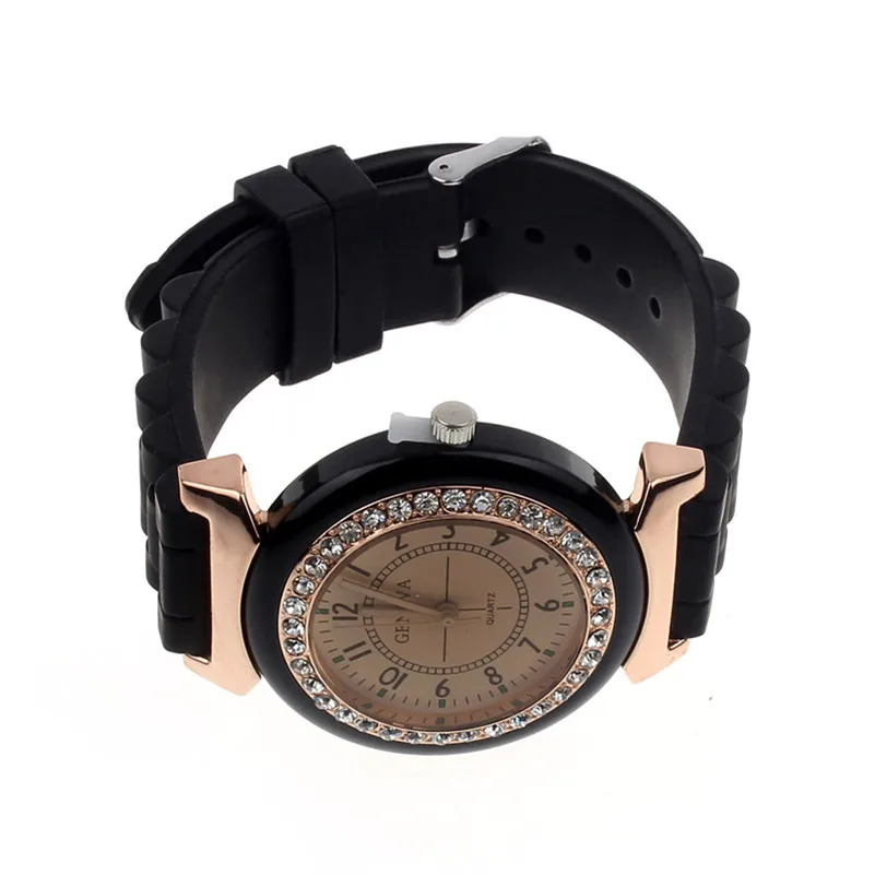 Women's watches brand luxury fashion Classic Rhinestone Geneva Rubber Watch Strap Bracelet Women Wrist Quartz clock M03 (5)
