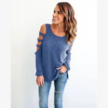 Echoine Women Tops 2017 Autumn Fashion Full Sleeve Tee Shirt Sexy Hot Holes Round Neck Solid