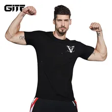 GITF Новая летняя мужская Спортивная футболка для фитнеса бодибилдинг с буквенным принтом Мужская короткая хлопковая Беговая Спортивная футболка Топы Одежда