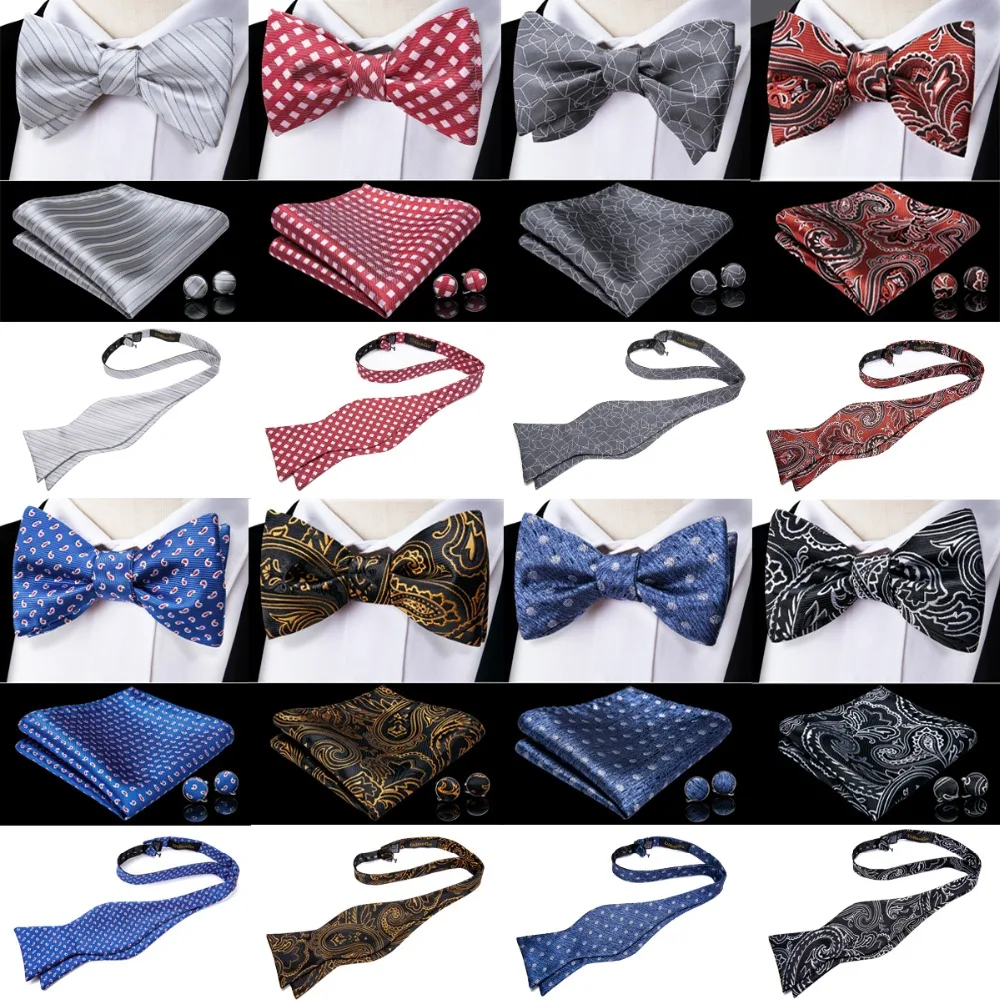 

DiBanGu New 100% Silk Mens Self Tied Bow Tie Adjustable Bowtie Self-tied ties Gray Red Blue Gold Black Butterfly Wedding Party