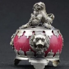 Рождественские украшения для дома+ китайский украшенный ручной работы белый медный нефрит бронированный резьба льва ладан горелка