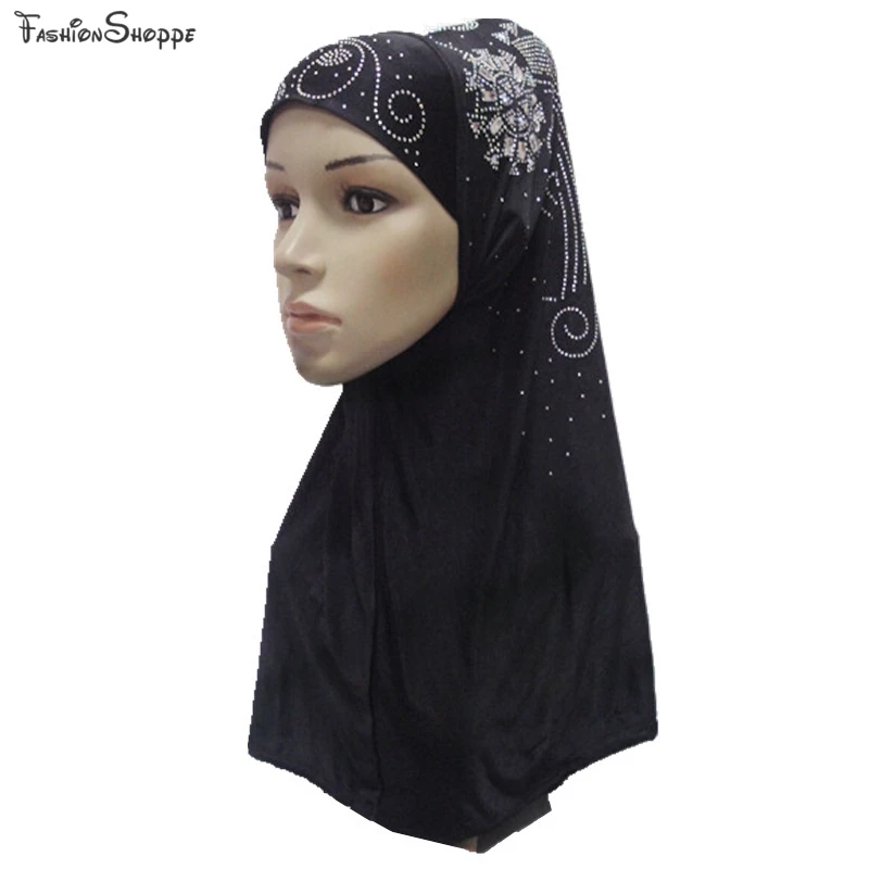 

New Convenient Hot Drilling Intermingle Instant Muslim One Piece HIJAB Hot Fix Rhinestone Islamic Fashion YS693