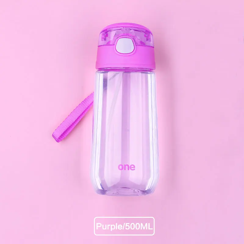 Purple 500 мл бутылка для воды для детей с соломы детей Бутылочки с крышкой питьевой Бутылки для воды Портативный мультфильм детей Бутылочки - Цвет: Purple