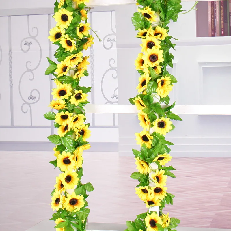 

Simulation Sun Flower Rattan Sunflower Fake Flower Decoration Air Conditioning Indoor Artificial Flower Silk Wreath 2.6 Meter