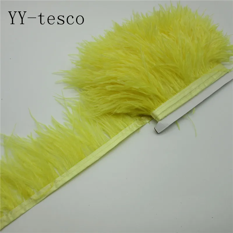 10 метров Высокое качество страусиные перья планки окрашенные белые перья ленты для платья вечерние украшения Ремесло - Цвет: yellow