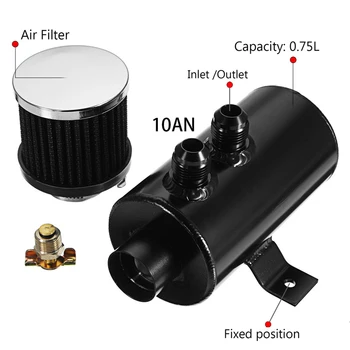 

Universal High Quality 0.75L Brushed Baffled Oil Catch Tank Can with Breather Filter Aluminum 10AN Round Can Oil Catch Can
