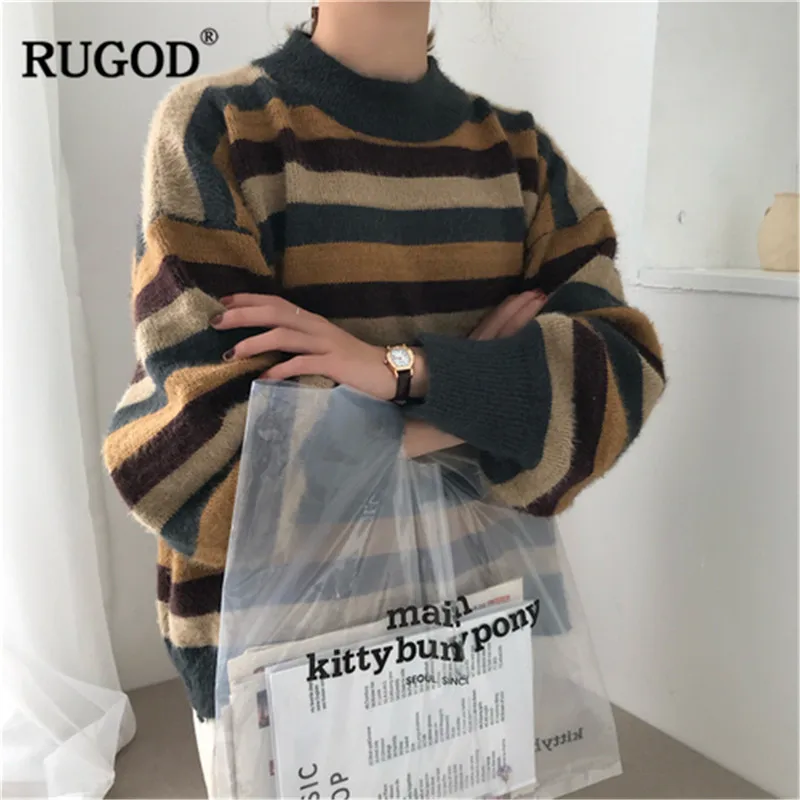 

RUGOD 2019 Autumn Winter Women O-Neck Long Sleeve Sweater Ladies Patchwork Pullovers pull femme hiver