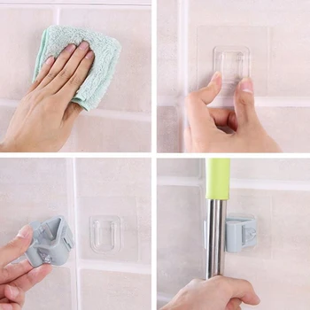

Wall Mounted Mop Holder Brush Broom Hanger Storage Rack Kitchen Organizer with Mounted Accessory Hanging Cleaning Tools 3 Color