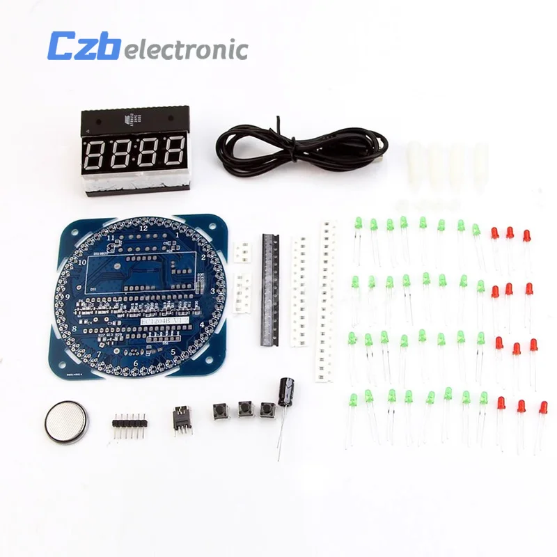 DS1302 Rotating LED Electronic Digital DIY Clock Kit 51 SCM Learning Board 5V For Arduino 2
