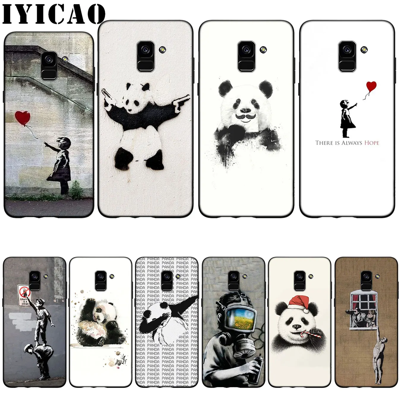 

IYICAO Street Art Banksy Graffiti Panda Silicone Soft Case for Samsung Galaxy A6 Plus A9 A8 A7 2018 A3 A5 2016 2017 Note 9 8